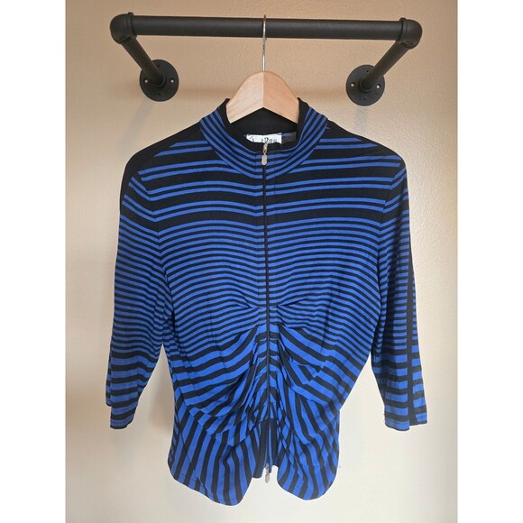 Joseph Ribkoff blue and black zip up top women's size 14 - Picture 1 of 8
